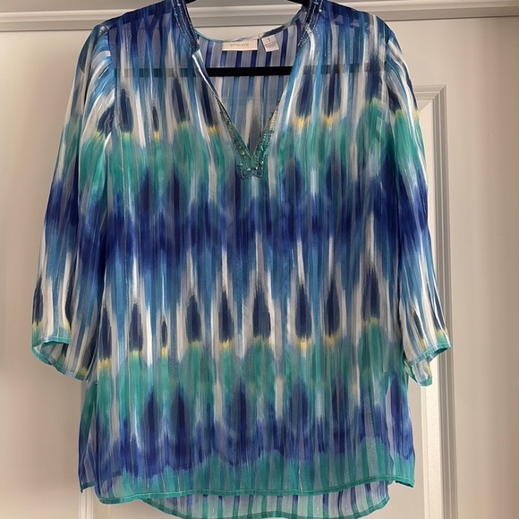 Chico's Blue and Green Beaded Tunic blouse - Picture 1 of 4